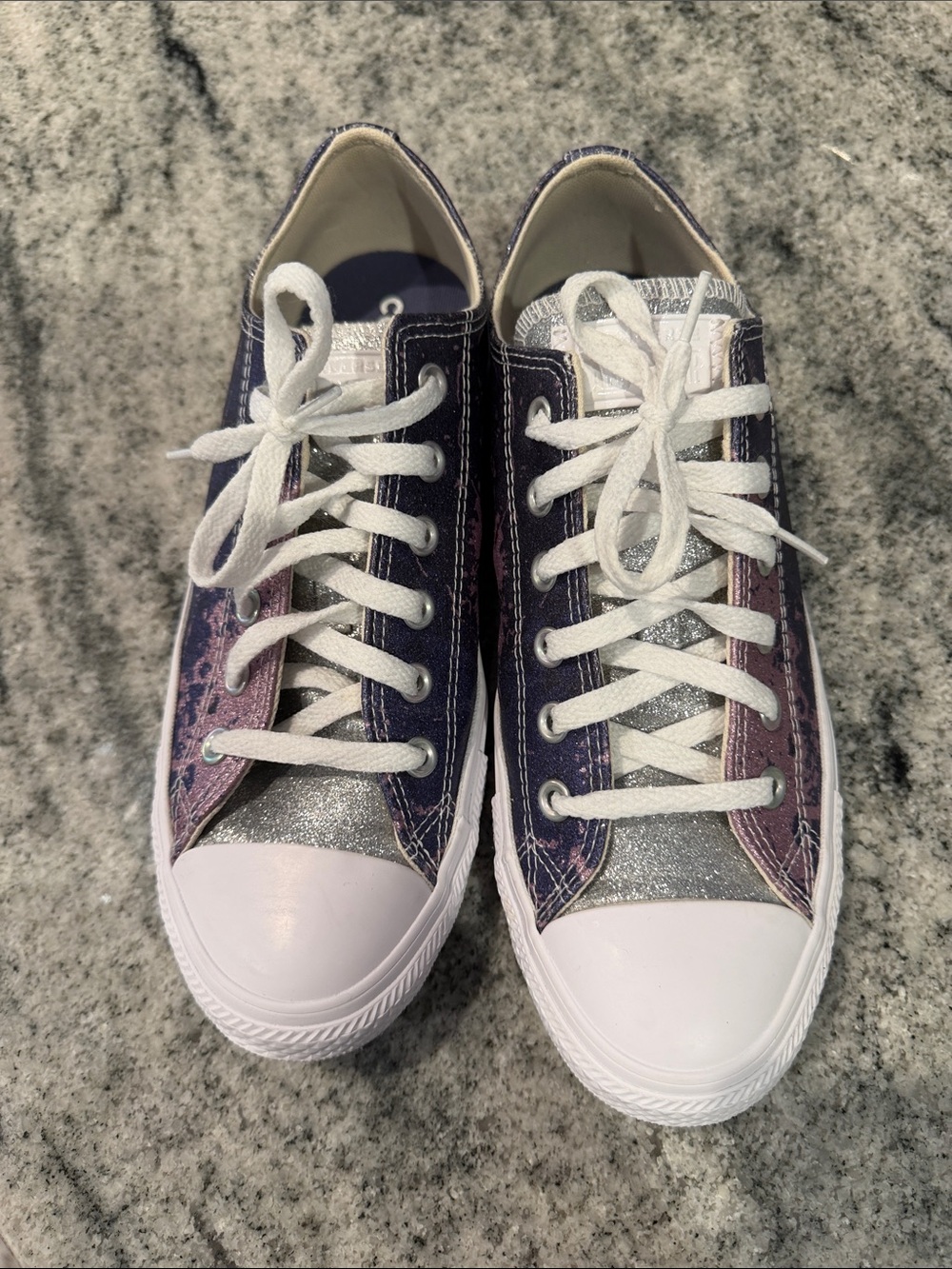 Converse Low-Top Sneakers in Navy/Purple with Silver Glitter Accent - Picture 3 of 16